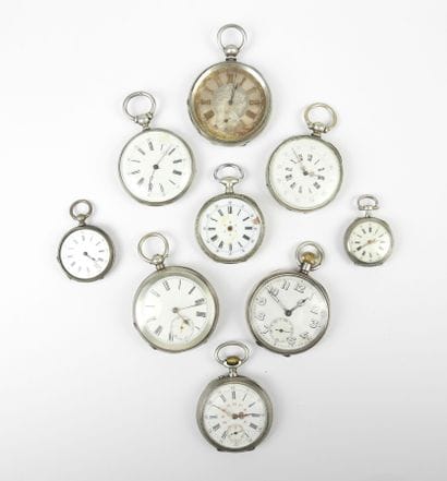 LOT of silver case pocket and collar watches....