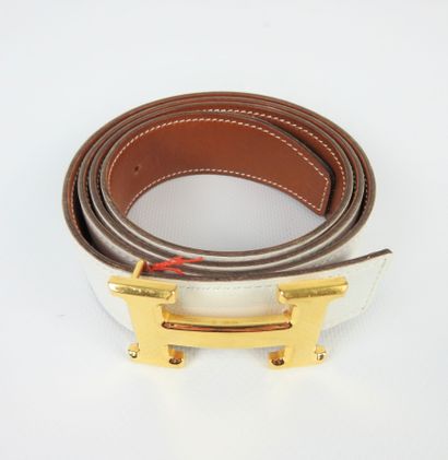 HERMES - Paris. White and brown leather belt...