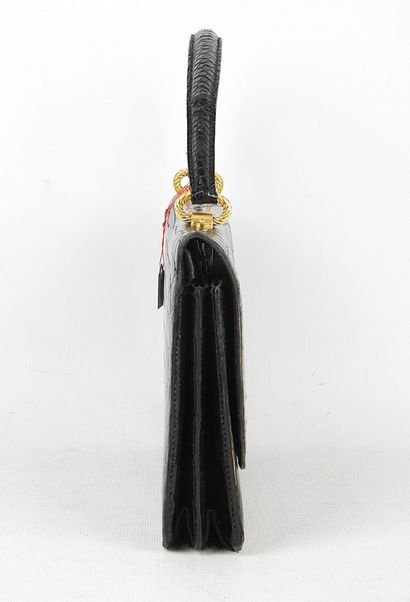 In the style of GUCCI. Black leather crocodile...
