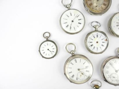 LOT of silver case pocket and collar watches....