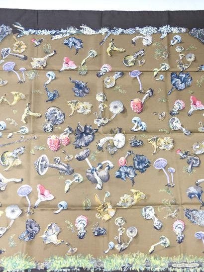 HERMES - Paris. Mushroom-decorated silk square....