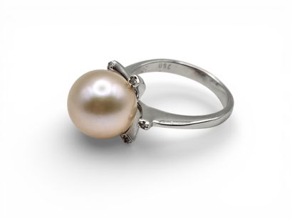 Bague fleur en or gris 750 millièmes centrée...