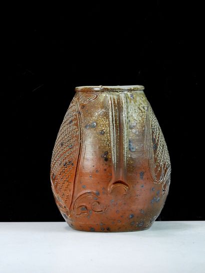 Stoneware PICHET with brown glaze and stylized...