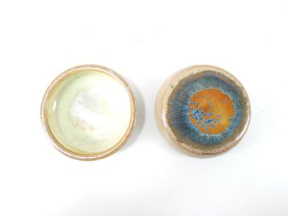 Enameled ceramic box with crystallized blue...