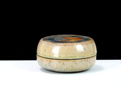Enameled ceramic box with crystallized blue...