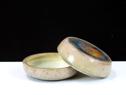 Enameled ceramic box with crystallized blue...