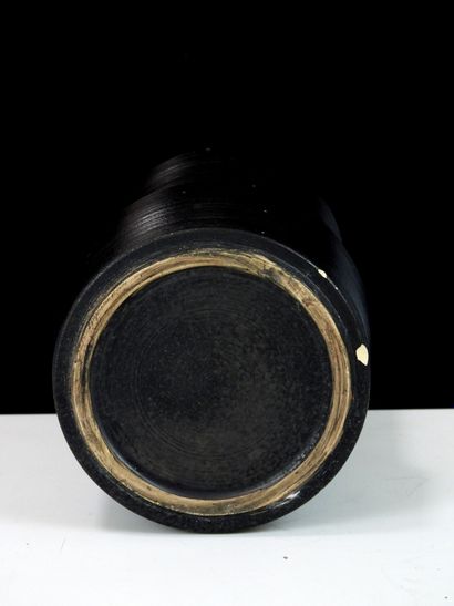 Ceramic cylindrical vase, black enamel.
H....