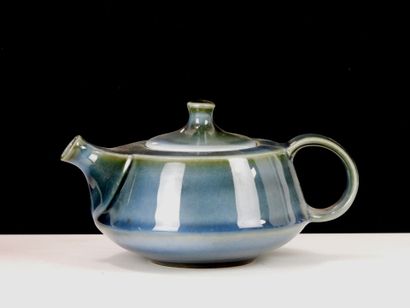 VIREBENT. 
Two small teapots in blue enameled...