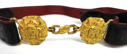 EQUIPMENT. Black patent leather sword belt,...