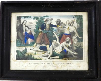 GRAVURES. Suite de 3 lithographies rehaussées...