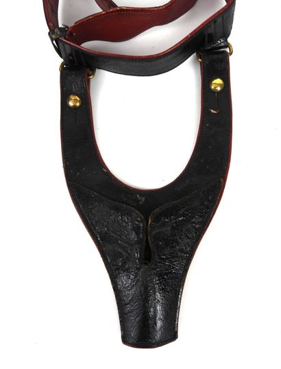 EQUIPMENT. Black patent leather sword belt,...