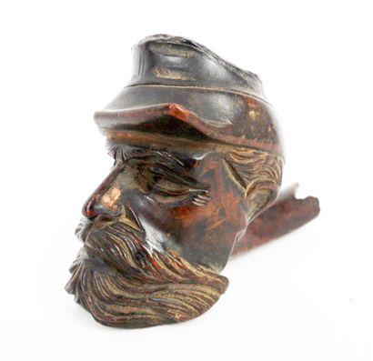 CURIOSITÉ. Fourneau de pipe en bruyère représentant...