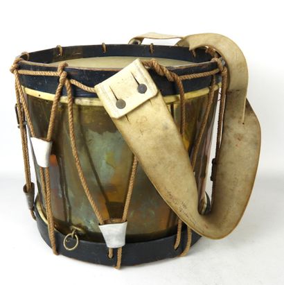 EQUIPMENT. Brass case drum, dark blue wooden...