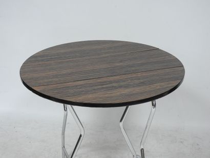 Beige Formica folding table with a chrome-plated...