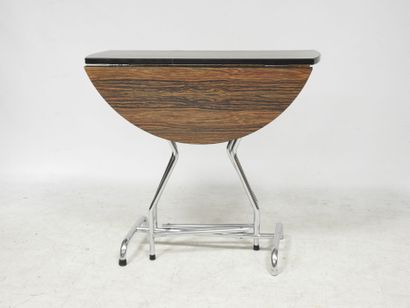 Beige Formica folding table with a chrome-plated...