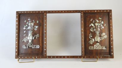 INDOCHINE : miroir triptyque en palissandre,...