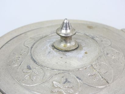 LEGRAS. Enameled glass cookie jar decorated...