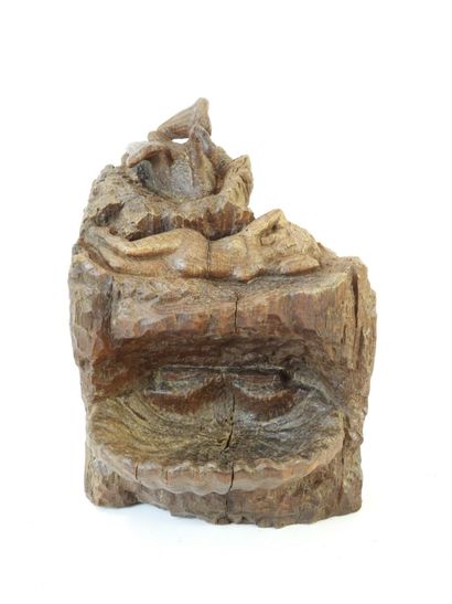 BENITIER en chêne à décor de Léda et d'un...