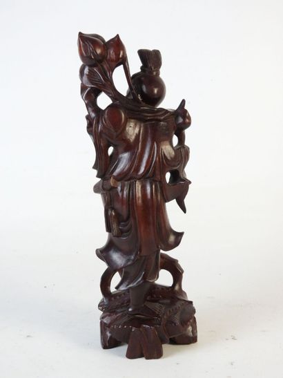 CHINE : Sculpture d'un sage souriant en bois...