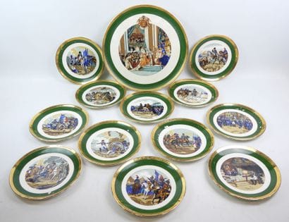 GIEN - Earthenware dessert set with polychrome...
