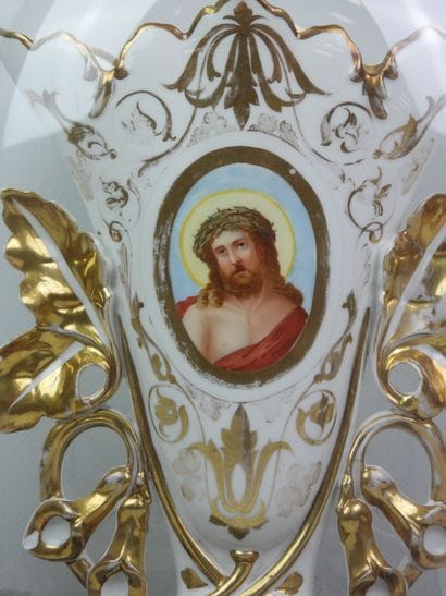 White porcelain bridal vase with gold accents...