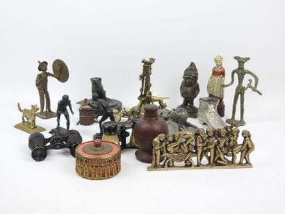 Set of wooden and metal display pieces including...