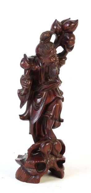 CHINE : Sculpture d'un sage souriant en bois...