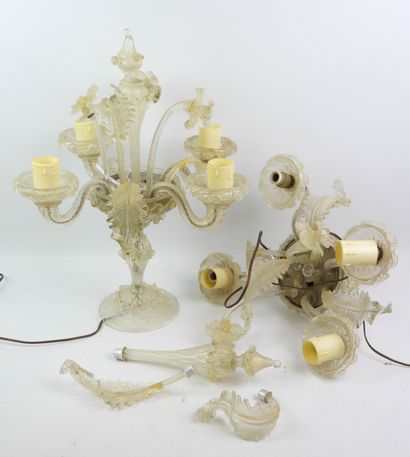 MURANO - Pair of four-arm glass chandeliers....