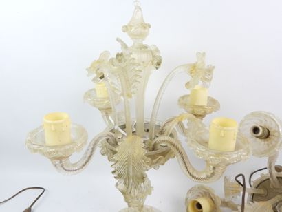 MURANO - Pair of four-arm glass chandeliers....