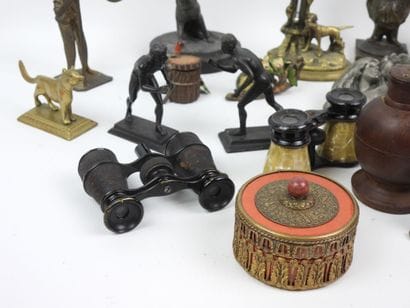 Set of wooden and metal display pieces including...