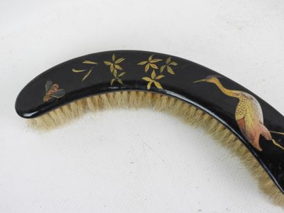 Black-lacquered wooden brush with Far Eastern...