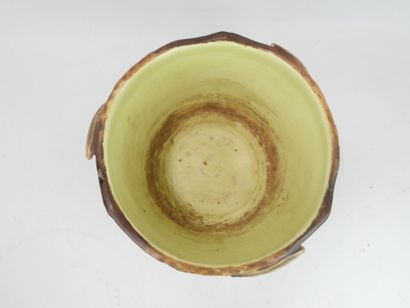 CACHE-POT en céramique marron, ocre et verte,...