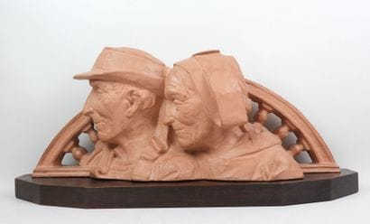 Yvon ROY (XXe) - Couple de bretons de profil...