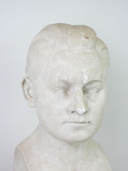 Bust of a man, viewed from the front. Plaster...