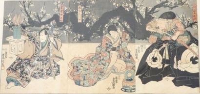 JAPON : triptyque d'estampes représentant...