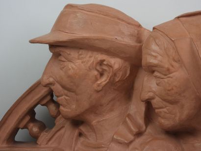 Yvon ROY (XXe) - Couple de bretons de profil...