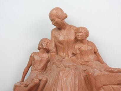 Yvon ROY (XXe) - Femme et enfants assis sur...