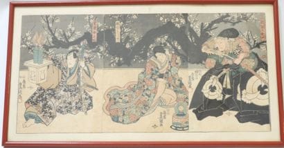 JAPON : triptyque d'estampes représentant...