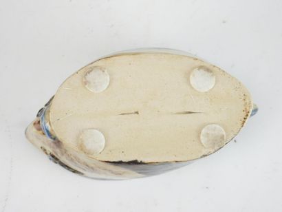 CACHE-POT oblong en grès émaillé bleu et...