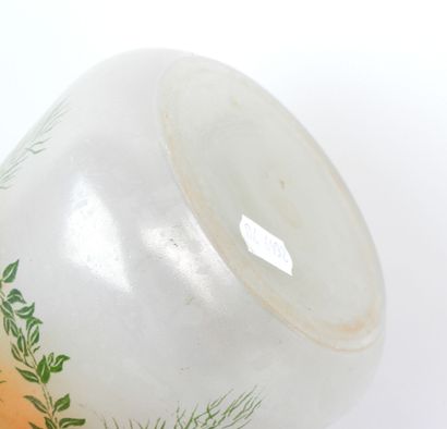 LEGRAS. Enameled glass cookie jar decorated...