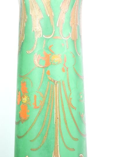 In the style of LEGRAS. Pair of green glass...