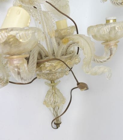 MURANO - Pair of four-arm glass chandeliers....