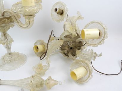 MURANO - Pair of four-arm glass chandeliers....