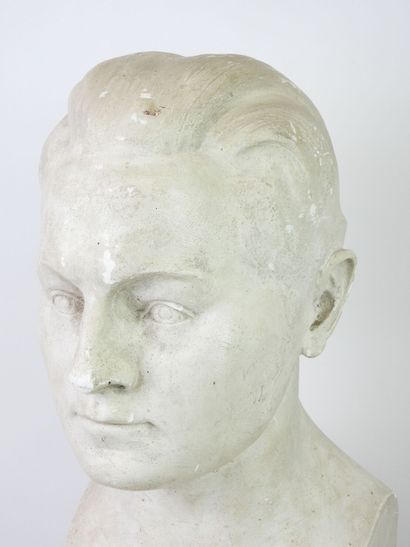 Bust of a man, viewed from the front. Plaster...