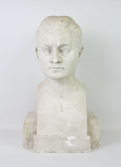 Bust of a man, viewed from the front. Plaster...