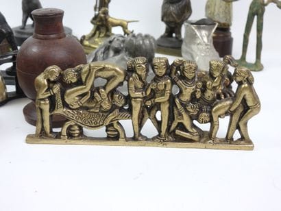 Set of wooden and metal display pieces including...