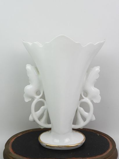 White porcelain bridal vase with gold accents...