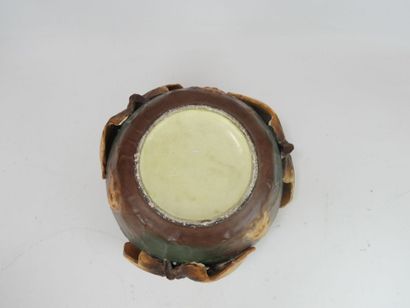 CACHE-POT en céramique marron, ocre et verte,...