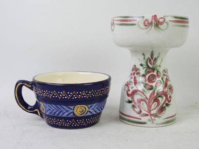 KERALUC in Quimper. A beige earthenware candleholder...