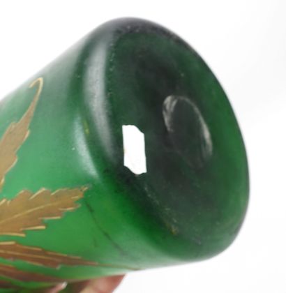 In the style of LEGRAS. Pair of green glass...